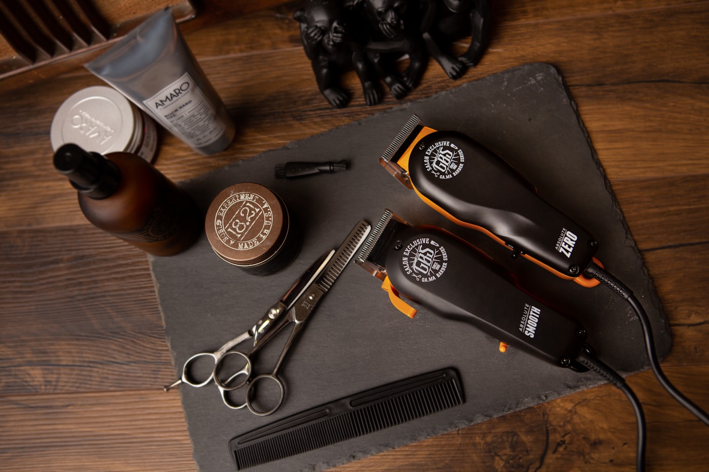 Barber finishing a precise cut